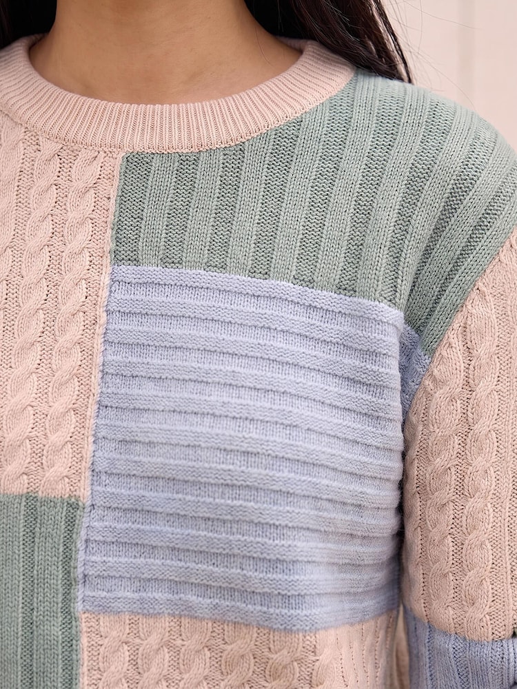 Roman White Colour Block Cable Knit Jumper - Image 4 of 4