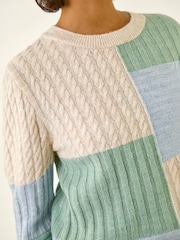 Roman White Colour Block Cable Knit Jumper - Image 5 of 5