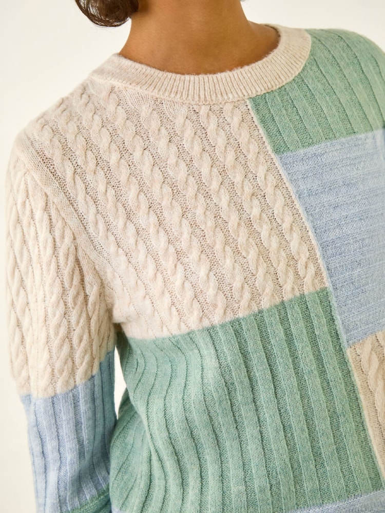 Roman White Colour Block Cable Knit Jumper - Image 5 of 5
