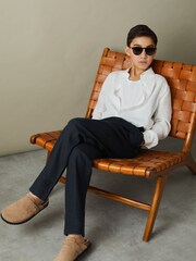 Reiss Navy Wilfred Senior Linen Drawstring Tapered Trousers - Image 3 of 4