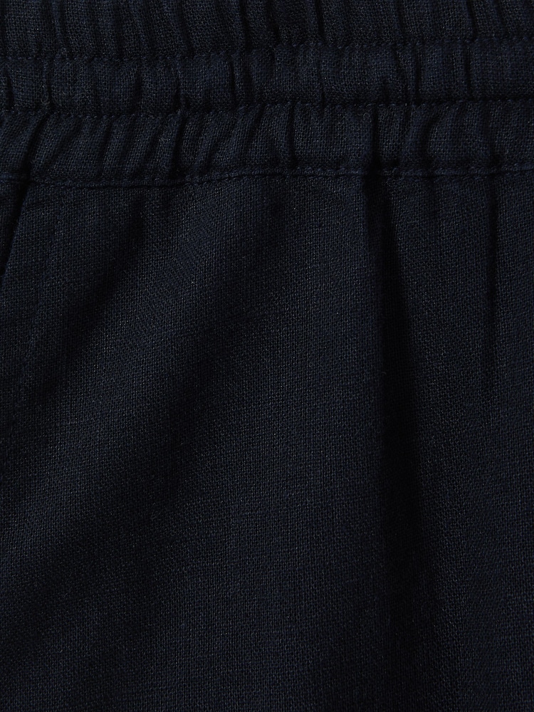 Reiss Navy Wilfred Senior Linen Drawstring Tapered Trousers - Image 4 of 4