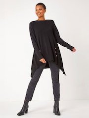 Roman Black Buttoned Side Hanky Hem Jumper - Image 1 of 5