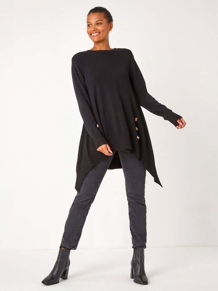 Roman Black Buttoned Side Hanky Hem Jumper - Image 1 of 5