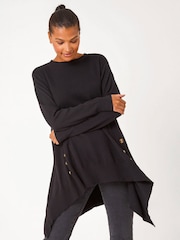Roman Black Buttoned Side Hanky Hem Jumper - Image 2 of 5