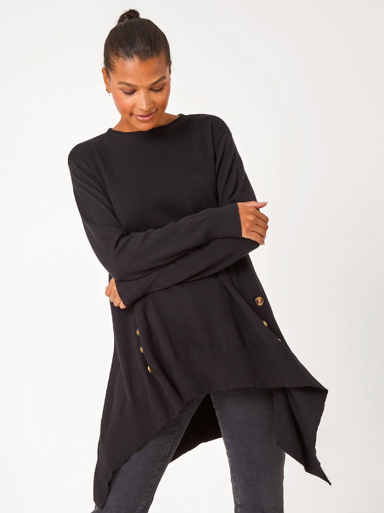 Roman Black Buttoned Side Hanky Hem Jumper - Image 2 of 5