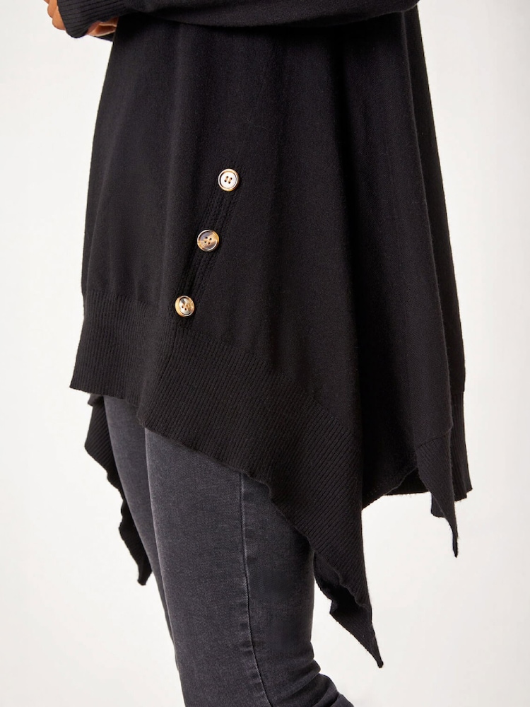 Roman Black Buttoned Side Hanky Hem Jumper - Image 5 of 5