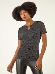 Roman Black Hotfix Keyhole Stretch Top - Image 1 of 5