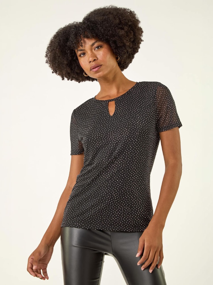 Roman Black Hotfix Keyhole Stretch Top - Image 1 of 5