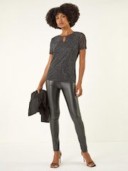 Roman Black Hotfix Keyhole Stretch Top - Image 2 of 5