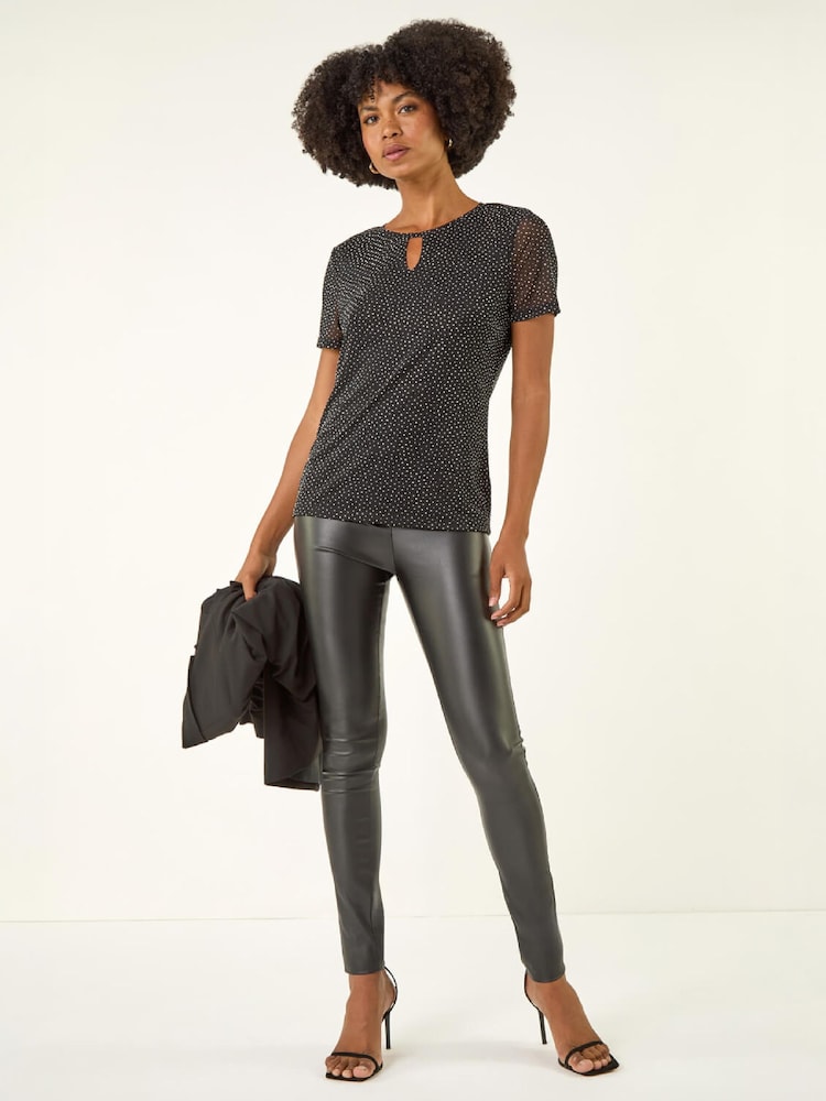 Roman Black Hotfix Keyhole Stretch Top - Image 2 of 5