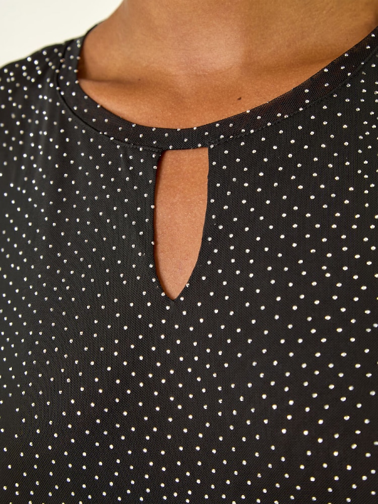 Roman Black Hotfix Keyhole Stretch Top - Image 5 of 5