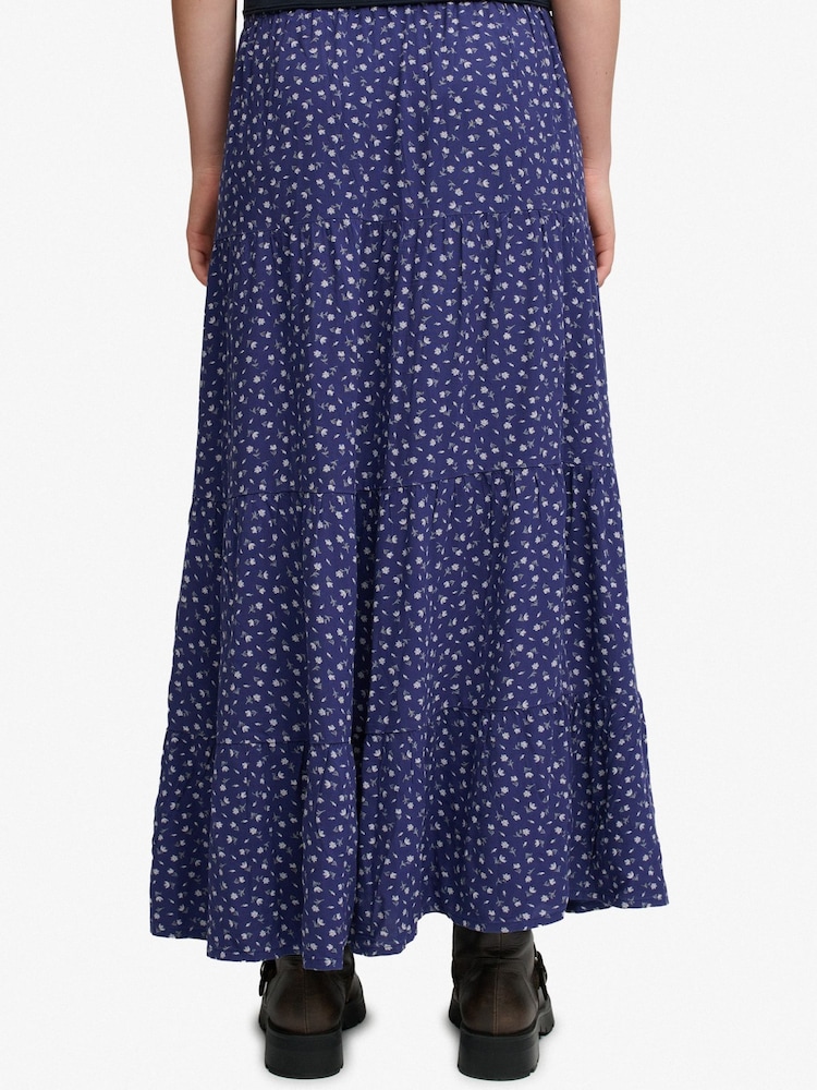 SUPERDRY Blue SUPERDRY Woven Tiered Maxi Skirt - Image 2 of 7 SUPERDRY Blue SUPERDRY Woven Tiered Maxi Skirt - Image 2 of 7