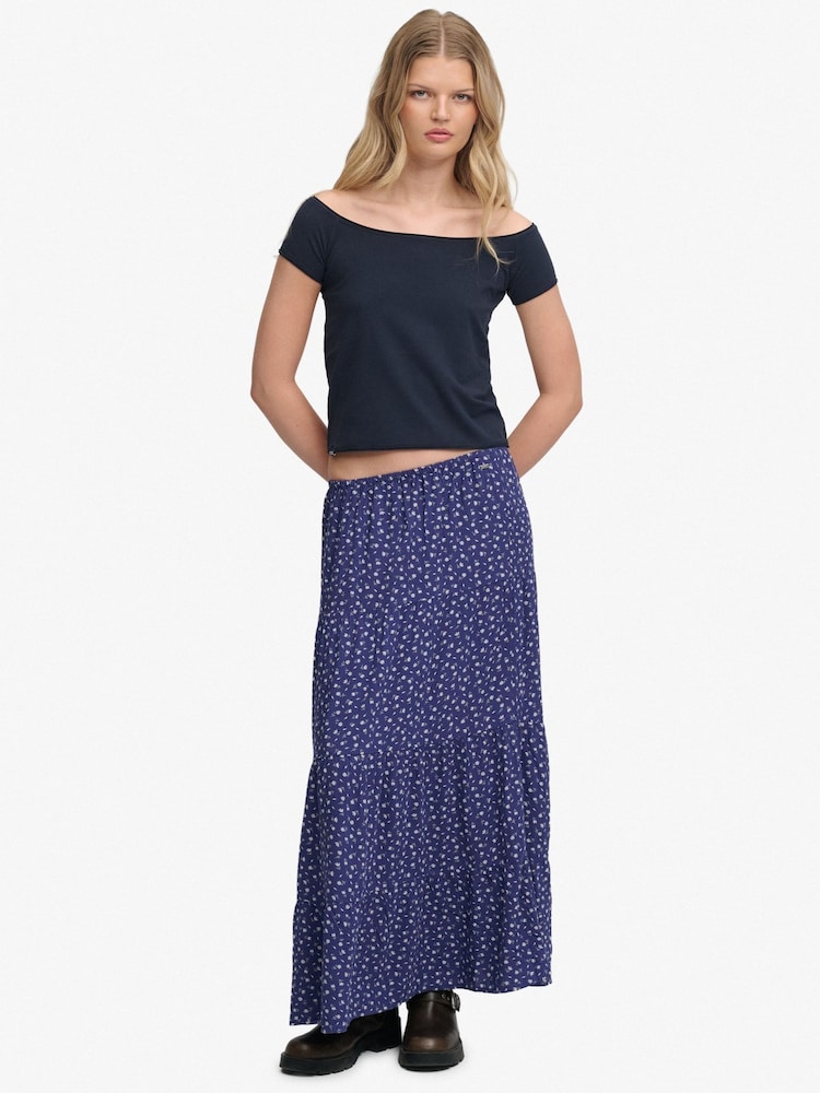 SUPERDRY Blue SUPERDRY Woven Tiered Maxi Skirt - Image 7 of 7 SUPERDRY Blue SUPERDRY Woven Tiered Maxi Skirt - Image 7 of 7
