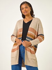 Roman Natural Stripe Knit Longline Cardigan - Image 1 of 5
