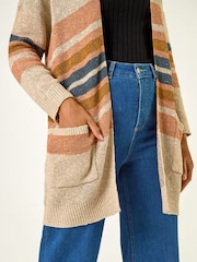 Roman Natural Stripe Knit Longline Cardigan - Image 5 of 5