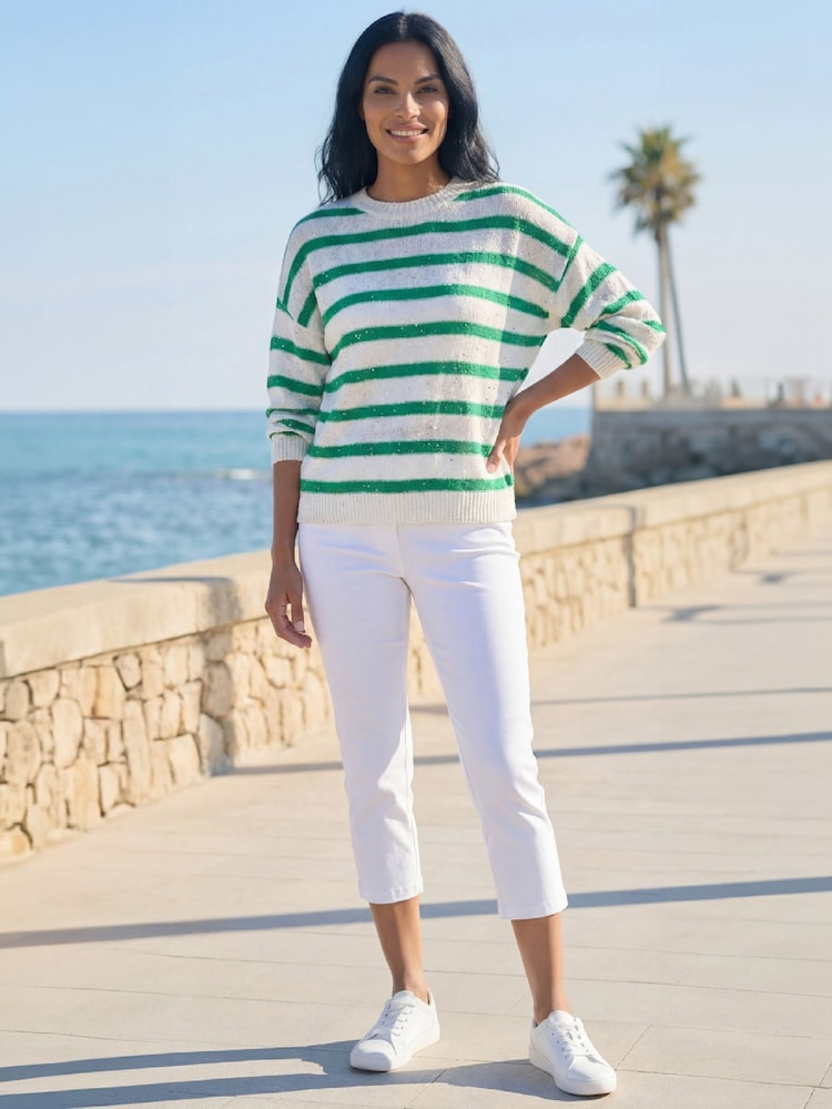 Roman Green Striped Sequin Knit Jumper - Image 1 of 3