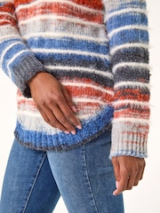 Roman Blue Fluffy Striped Curve Hem Jumper - Image 5 of 5