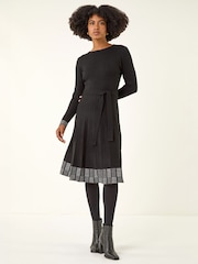 Roman Black Ribbed Stretch Knit Border Print Dress - Image 2 of 5