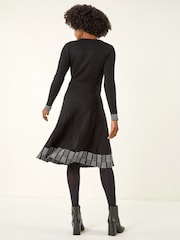 Roman Black Ribbed Stretch Knit Border Print Dress - Image 3 of 5