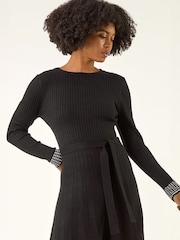 Roman Black Ribbed Stretch Knit Border Print Dress - Image 4 of 5