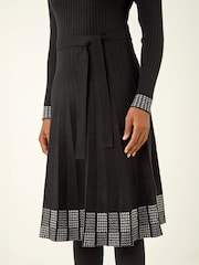Roman Black Ribbed Stretch Knit Border Print Dress - Image 5 of 5