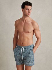 Reiss Multi Vizzini Tile Print Drawstring Swim Shorts - Image 1 of 6