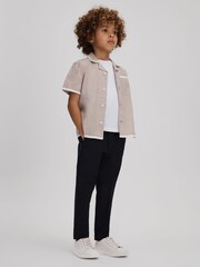 Reiss Stone/White Vitan 13-14 yrs Linen Contrast Cuban Collar Shirt - Image 3 of 4