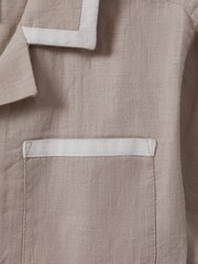Reiss Stone/White Vitan 13-14 yrs Linen Contrast Cuban Collar Shirt - Image 4 of 4