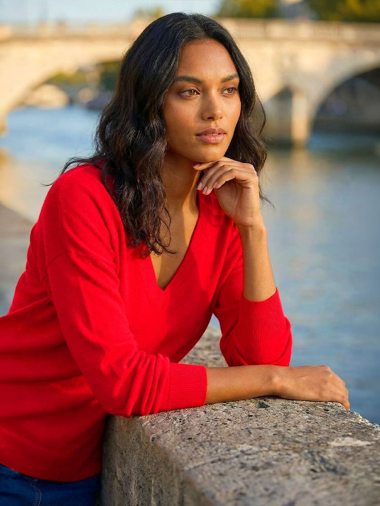 Roman Red Plain V-Neck Stretch Jumper - Image 2 of 4