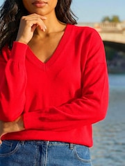 Roman Red Plain V-Neck Stretch Jumper - Image 4 of 4