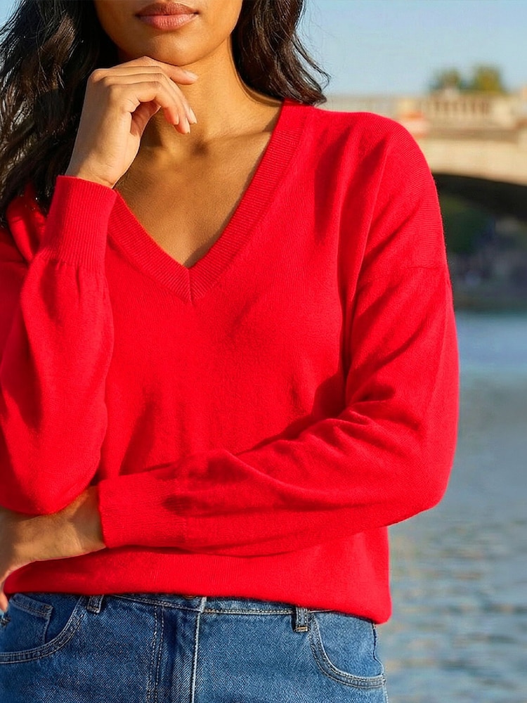 Roman Red Plain V-Neck Stretch Jumper - Image 4 of 4