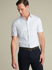 Charles Tyrwhitt Blue Non-Iron Cotton Linen short sleeve shirt - Image 1 of 6