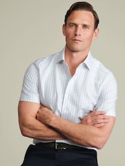 Charles Tyrwhitt Blue Non-Iron Cotton Linen short sleeve shirt - Image 2 of 6