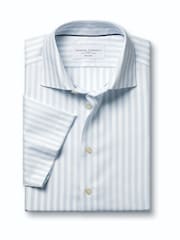 Charles Tyrwhitt Blue Non-Iron Cotton Linen short sleeve shirt - Image 4 of 6