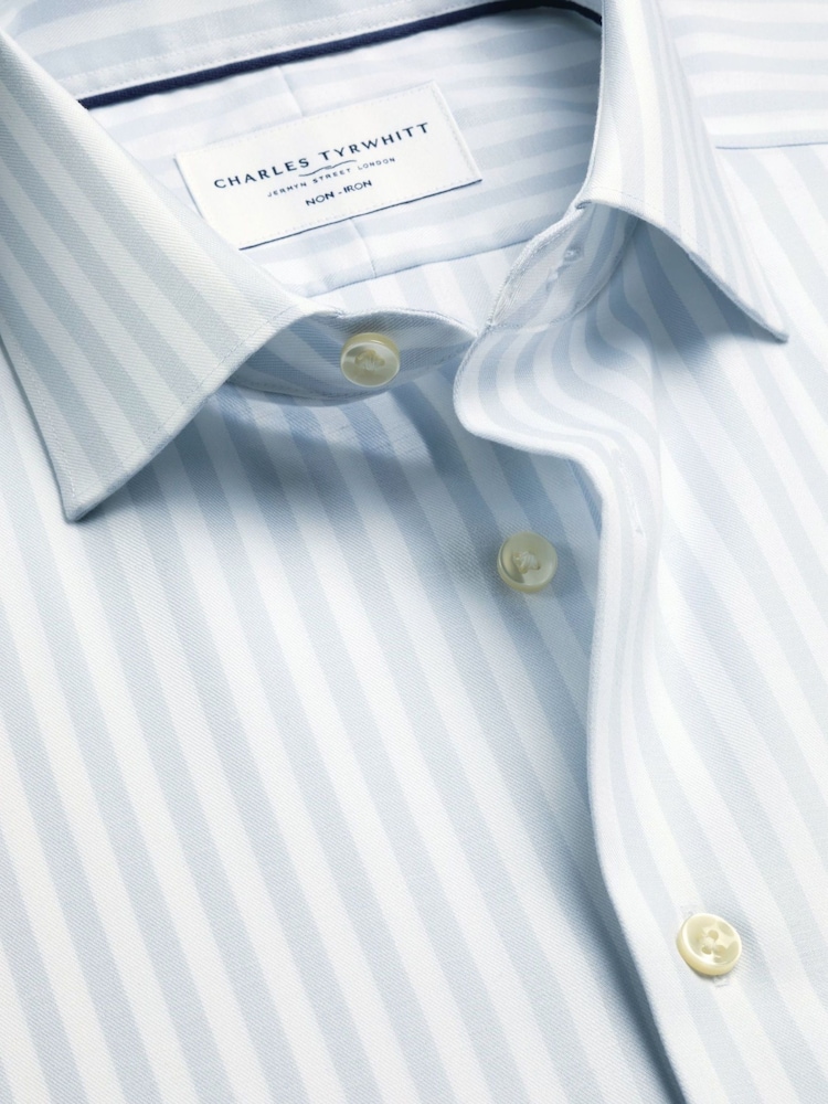 Charles Tyrwhitt Blue Non-Iron Cotton Linen short sleeve shirt - Image 6 of 6