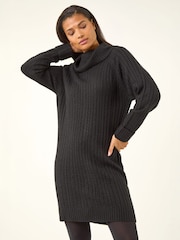 Roman Black Roll Neck Knitted Jumper Dress - Image 4 of 5