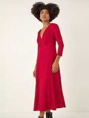 Roman Red Textured Wrap Midi Dress - Image 2 of 5