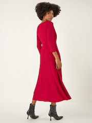 Roman Red Textured Wrap Midi Dress - Image 3 of 5