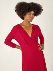 Roman Red Textured Wrap Midi Dress - Image 4 of 5