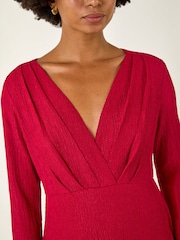 Roman Red Textured Wrap Midi Dress - Image 5 of 5
