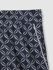 Reiss Navy/White Fraser Geometric Print Drawstring Swim Shorts - Image 6 of 6