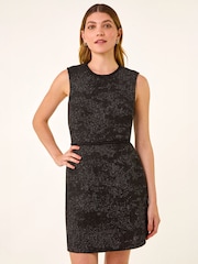 Roman Black Textured Trim Detail Stretch Dress - Image 2 of 5