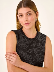 Roman Black Textured Trim Detail Stretch Dress - Image 4 of 5