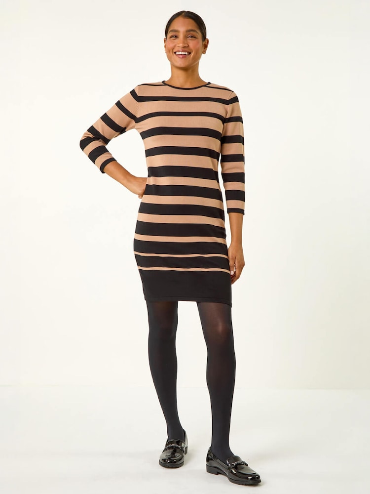 Roman Brown Gradient Stripe Knitted Dress - Image 1 of 5 Roman Brown Gradient Stripe Knitted Dress - Image 1 of 5