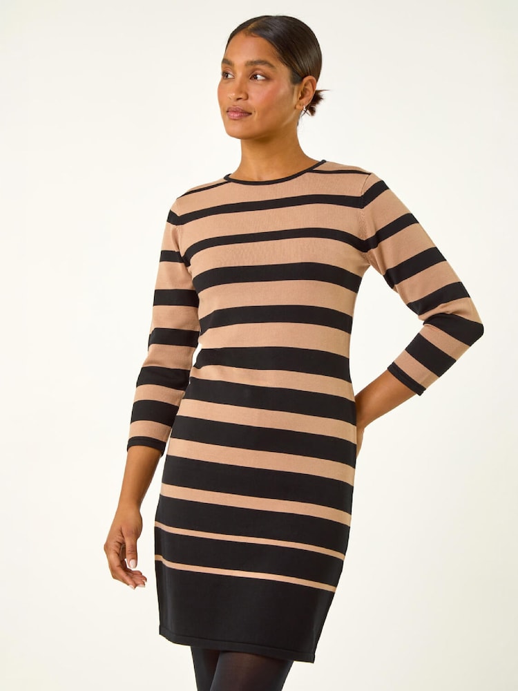 Roman Brown Gradient Stripe Knitted Dress - Image 2 of 5 Roman Brown Gradient Stripe Knitted Dress - Image 2 of 5