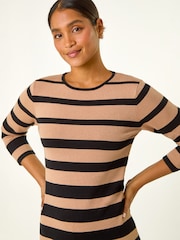 Roman Brown Gradient Stripe Knitted Dress - Image 4 of 5