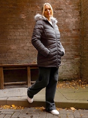 Roman Grey Faux Fur Hooded Quilt Coat - Image 2 of 5