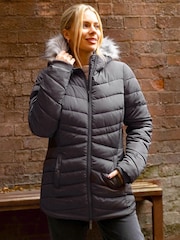 Roman Grey Faux Fur Hooded Quilt Coat - Image 3 of 5