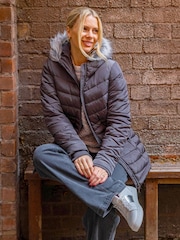 Roman Grey Faux Fur Hooded Quilt Coat - Image 5 of 5