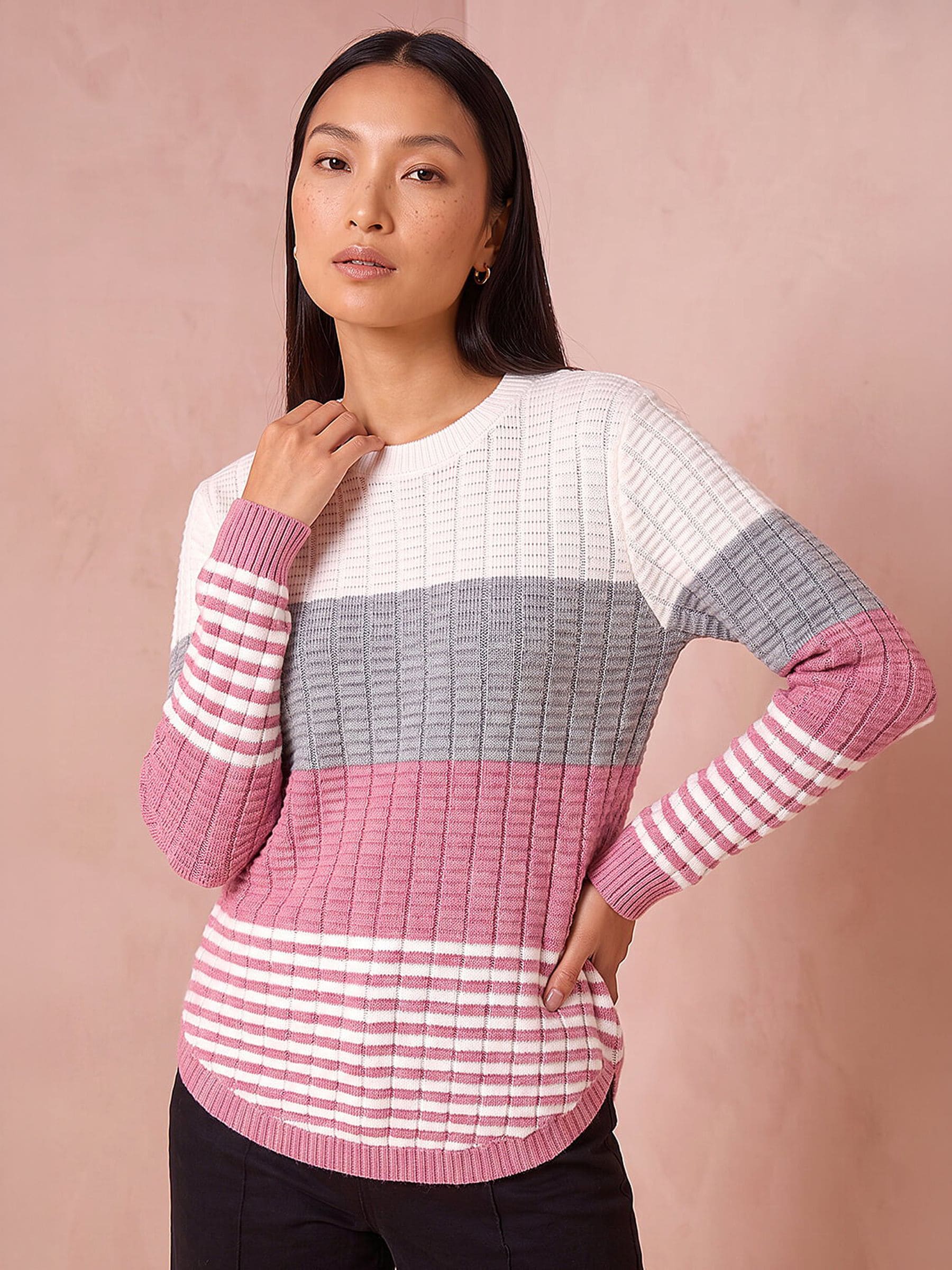 Roman Women's Pink Textured Stripe Knitted Jumper In | Size: 20 - Image 3